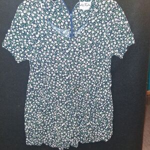 Alix Taylor Vintage Navy Blue White Daisy Floral 100% Rayon Dress Size 12